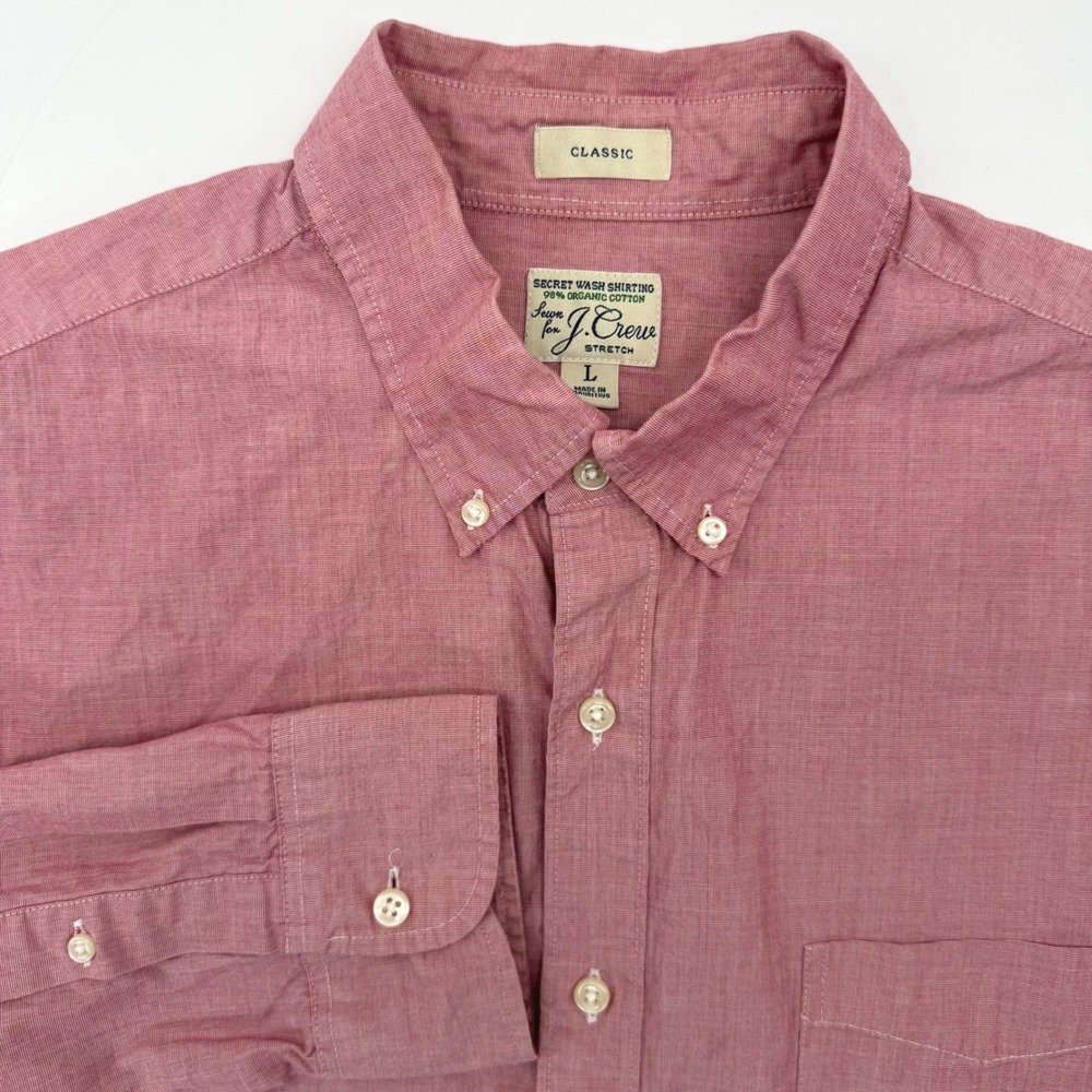 J.Crew Button Down Mens L Red Secret Wash Shirt Classic Stretch Organic Cotton